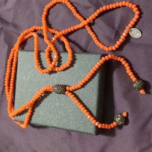 KGB Orange Faceted Bling Bead Tassel Necklace